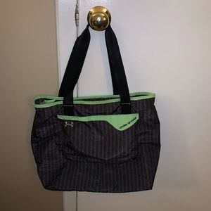 Under Armour zip up striped black & lime green bag